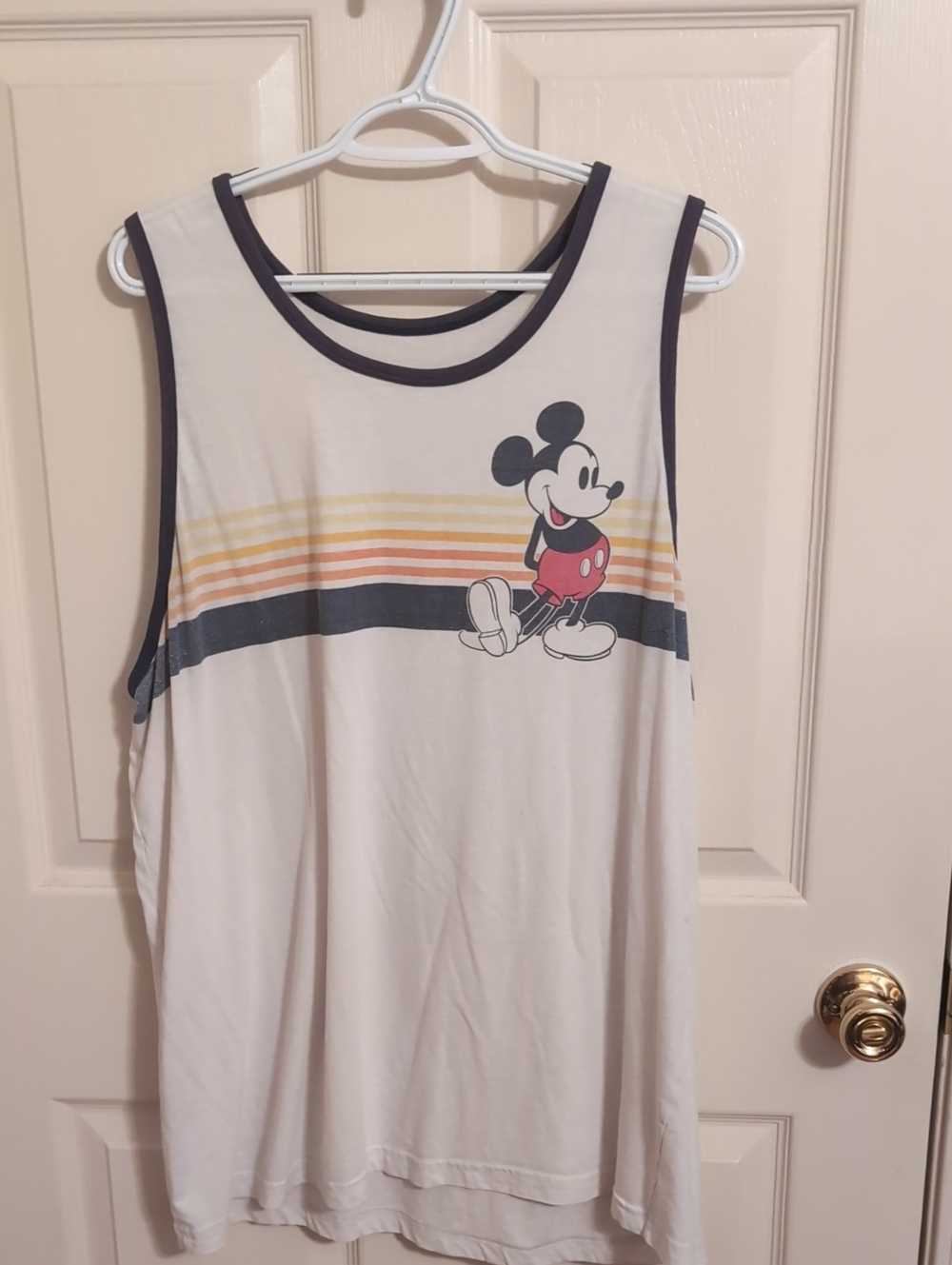 Target - White Mickey Mouse Graphic Tank Top with Red and Yellow Stripes
